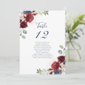 Bogundy Floral Greenery Wedding Table Number 12 (Staand voorkant)