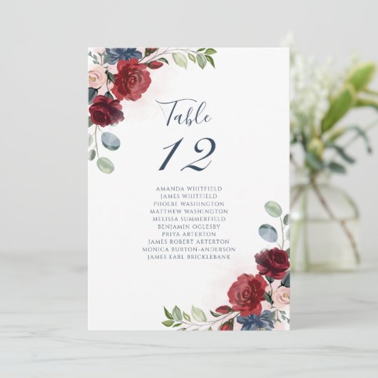 Bogundy Floral Greenery Wedding Table Number 12 (Staand voorkant)