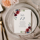 Bogundy Floral Greenery Wedding Table Number 12