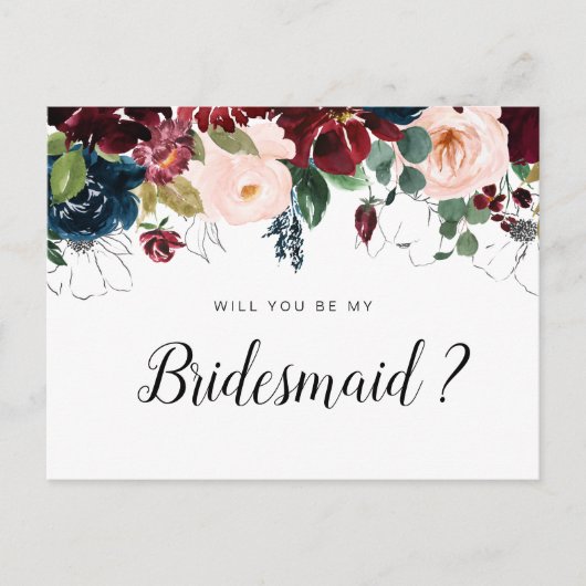 Bogundy floral is mijn Bridesmaid-kaart Uitnodiging Briefkaart (Voorkant)