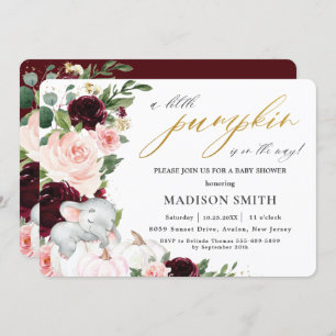 Bogundy Floral Pumpkin Elephant Baby     ShowerIn Kaart