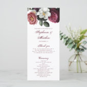 Bogundy Floral Rozen Botanical Wedding Programme (Staand voorkant)
