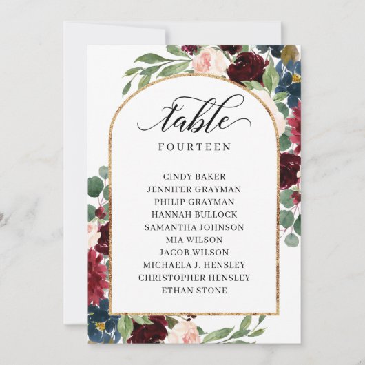 Bogundy Floral Table Number Kaarten (Voorkant)