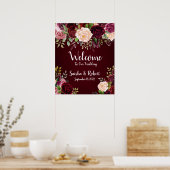 Bogundy floral welkomstteken poster (Keuken)