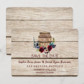 Bogundy Floral Wine Barrel Herfst Save the Date (Voorkant / Achterkant)