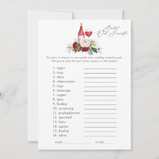 Bogundy Floral Wine Tasting Vrijgezellenfeest Kaart (Voorkant)