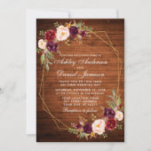 Bogundy Floral Wood Geometric Lijst Foto Kaart (Voorkant)