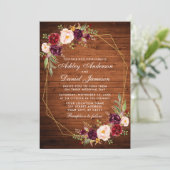 Bogundy Floral Wood Geometric Lijst Foto Kaart (Staand voorkant)