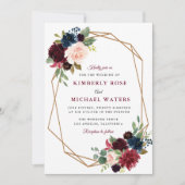 bogundy florale geometrische bruiloft kaart (Voorkant)