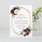 bogundy florale geometrische bruiloft kaart (Staand voorkant)