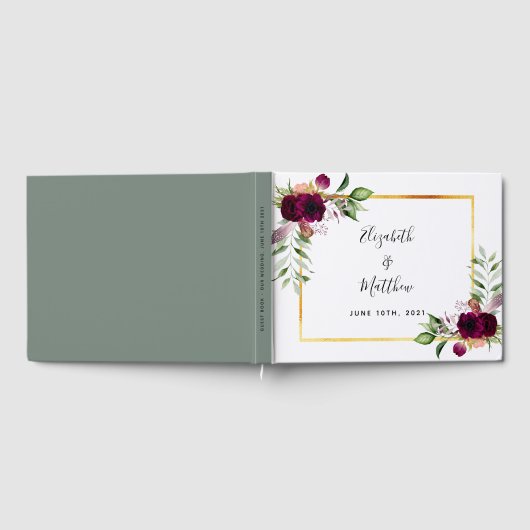 Bogundy florals greenery sage green bruiloft gastenboek (Volledig)