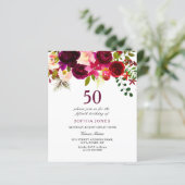 Bogundy Flowers Budget 50th Birthday Invitation (Staand voorkant)