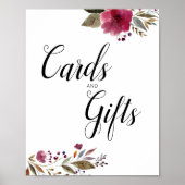 Bogundy Flowers Cards en Gifts Table Wedding Poster (Voorkant)