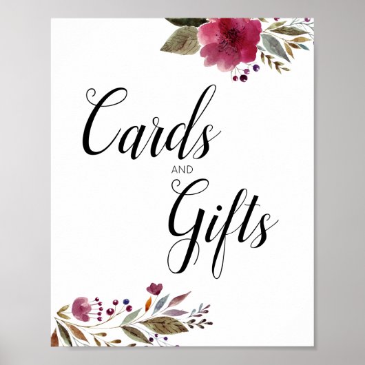 Bogundy Flowers Cards en Gifts Table Wedding Poster (Voorkant)