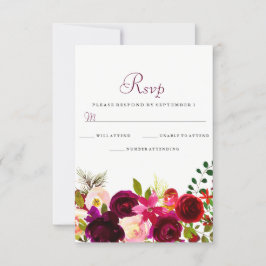 Bogundy Flowers Floral Elegant Wedding RSVP