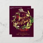 Bogundy foliage elegant met niet-fotokerstmis folie feestdagen briefkaart<br><div class="desc">Vrolijk kerstfeest waterverf florale Burgundy Holiday folie kaart. Mooie waterverf schilderde bladeren en moderne scripttekst. Een deel van een collectie.</div>