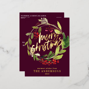 Bogundy foliage elegant met niet-fotokerstmis folie feestdagen briefkaart