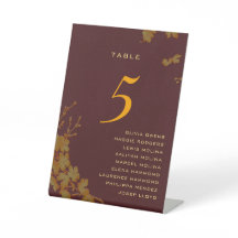 Bogundy & Gold Floral Guest Names Table Number