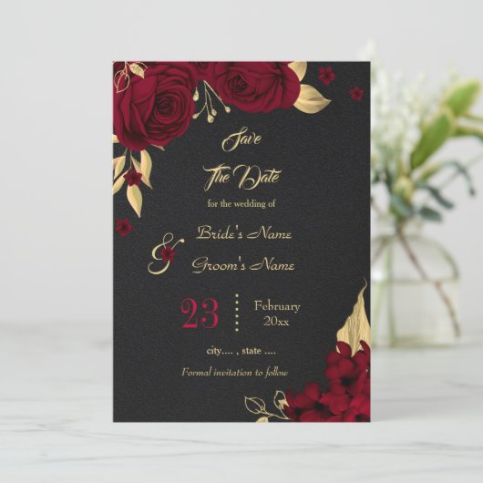 bogundy & goudfloral black , met uitzondering van save the date (Staand voorkant)