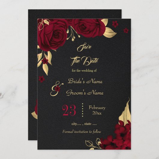 bogundy & goudfloral black , met uitzondering van  save the date (Voorkant / Achterkant)