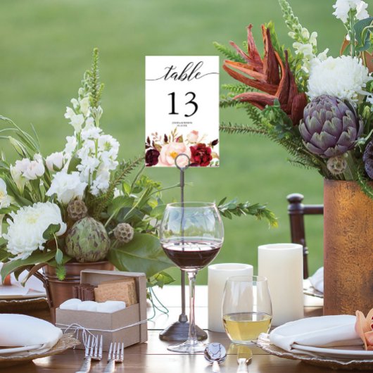 Bogundy Marsala Wedding Table Numbers Kaart