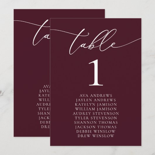 Bogundy minimalistisch weddenschapsnummer kaart (Voorkant / Achterkant)