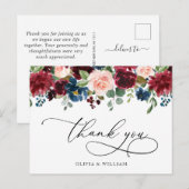 Bogundy Navy Eucalyptus Roos Floral bedankt Briefkaart (Voorkant / Achterkant)