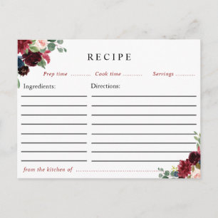 bogundy navy floral recept card briefkaart