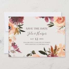 Bogundy Oranje Floral Beige Horizontal Save The Date