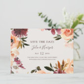 Bogundy Oranje Floral Beige Horizontal Save The Date (Staand voorkant)