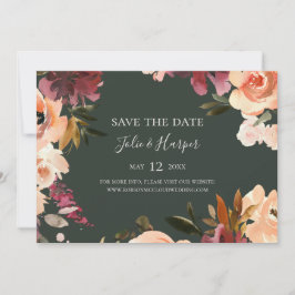 Bogundy Oranje Floral Green Horizontal Save The Date