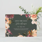 Bogundy Oranje Floral Green Horizontal Save The Date (Staand voorkant)