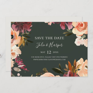 Bogundy Oranje Floral Green Horizontal Save The Date