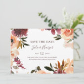 Bogundy Oranje Floral Horizontal Save the Date (Staand voorkant)