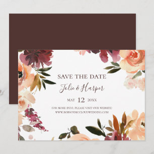 Bogundy Oranje Floral Horizontal Save the Date