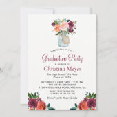 Bogundy Oranje Floral Mason Jar Graduation Party Kaart (Voorkant)