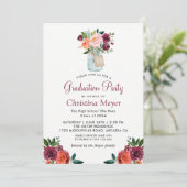 Bogundy Oranje Floral Mason Jar Graduation Party Kaart (Staand voorkant)