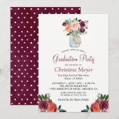 Bogundy Oranje Floral Mason Jar Graduation Party Kaart (Voorkant / Achterkant)