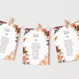 Bogundy Oranje Floral Table Number Seating Chart