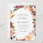 Bogundy Oranje Floral Wreath Traditional Wedding Kaart (Voorkant)