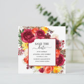 Bogundy Oranje Geel Roze Floral bespaart de datum Save The Date (Staand voorkant)