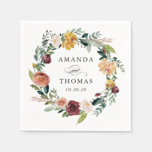 Bogundy Oranje najaar Herfst Floral Wreath Wedding Servet