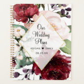 Bogundy Peach Floral Waterverf Gold Foil Wedding Planner (Voorkant)