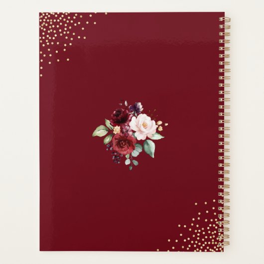 Bogundy Peach Floral Waterverf Gold Foil Wedding Planner (Achterkant)