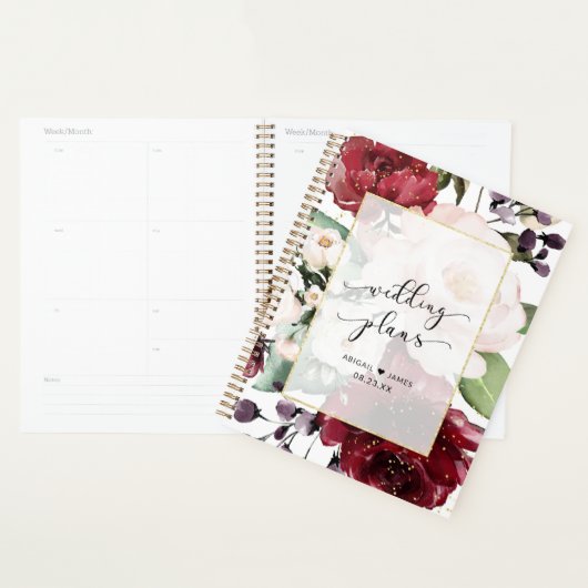 Bogundy Peach Floral Waterverf Gold Foil Wedding Planner (Display)