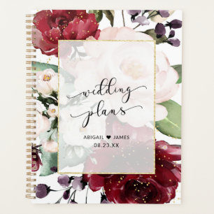 Bogundy Peach Floral Waterverf Gold Foil Wedding Planner