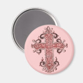 Bogundy Pink Cross  Kunst Ronde Magnet! Magneet (Voorkant / Achterkant)