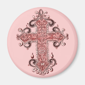 Bogundy Pink Cross Kunst Ronde Magnet! Magneet