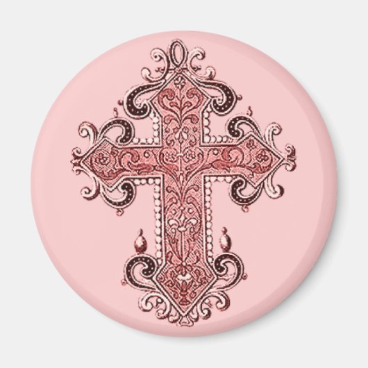 Bogundy Pink Cross  Kunst Ronde Magnet! Magneet (Voorkant)