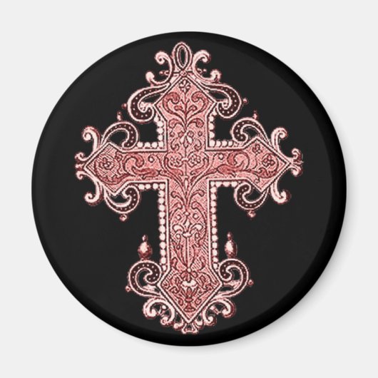 Bogundy Pink Cross  Kunst Ronde Magnet! Magneet (Voorkant)